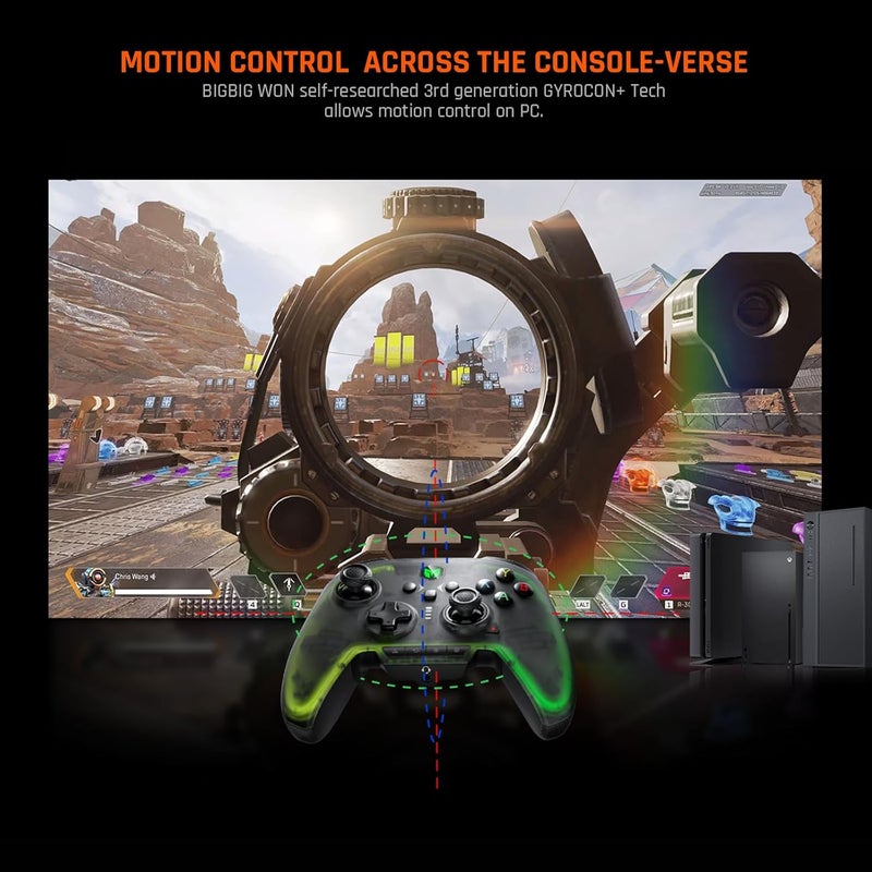 BIGBIG WON PC Controller, Wireless Controller Motion Control, Hall Trigger, ALPS Joystick, 3.5mm Audio, Gaming Controller for PC Windows/Android/iOS/Switch Pro Controller (Rainbow 2 Pro&Charging Dock) - Image 3